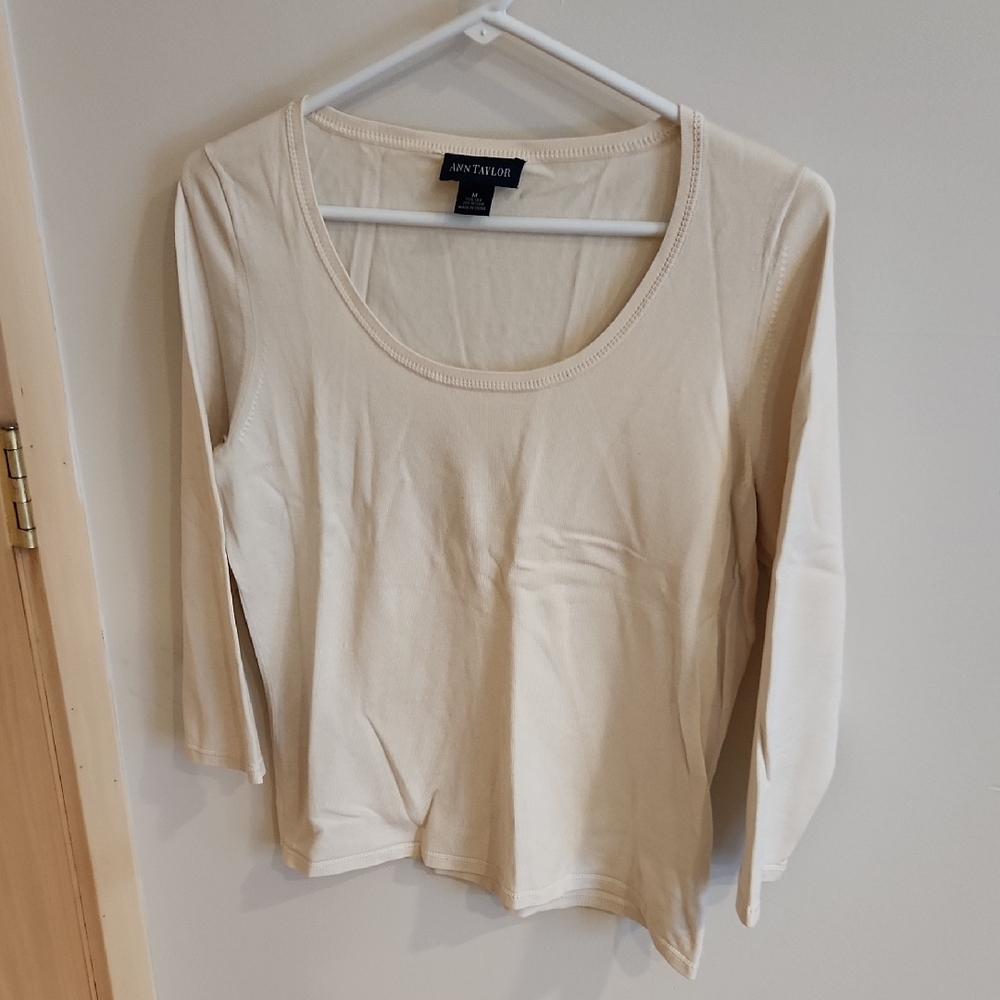 Ann Taylor Cream Long Sleeve Top